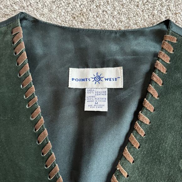 Vintage Suede Leather Vest Western Green Button Front Point West USA Rustic M - Picture 2 of 8